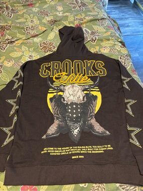 Crooks & Castles Brown Hoodie with Yellow Graphic